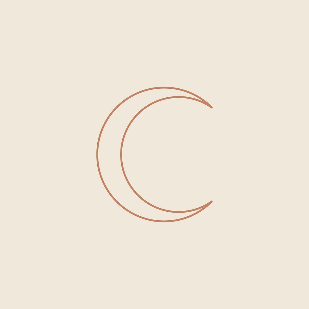 Celestial young moon monoline vector on beige background