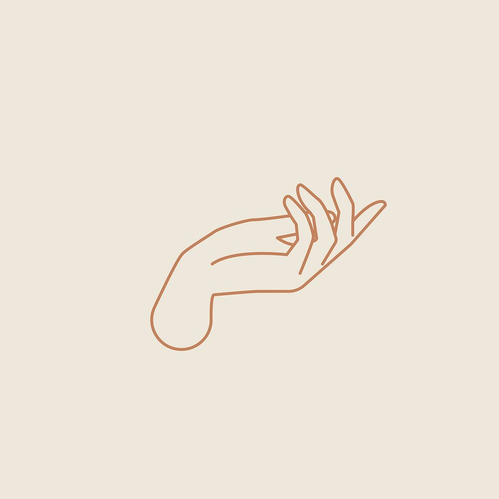 Open-palm hand linear drawing on beige background