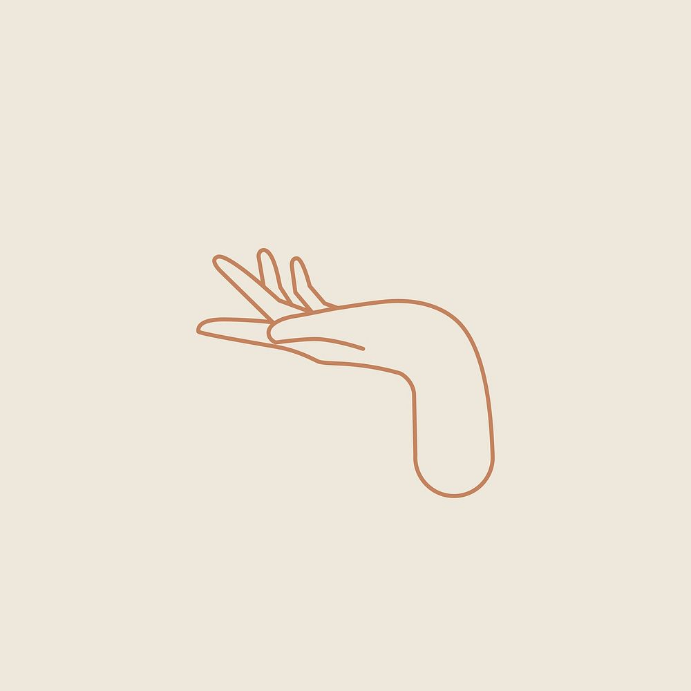Presenting hand linear drawing on beige background