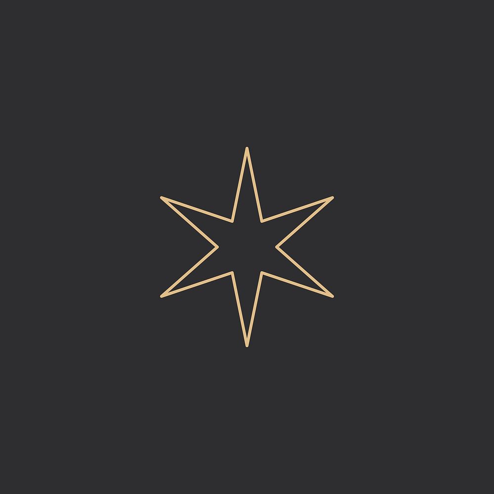 Golden linear sparkle hexagram on black background