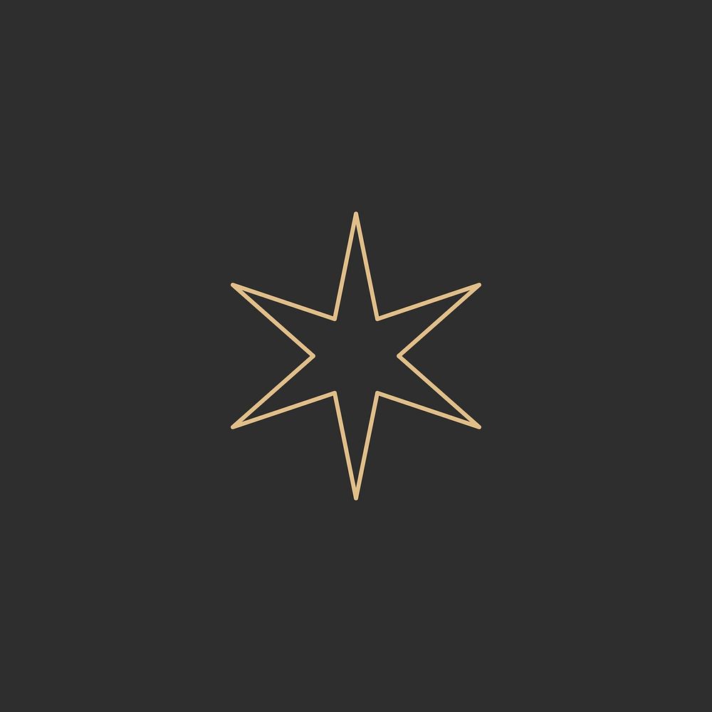Golden linear sparkle hexagram vector on black background
