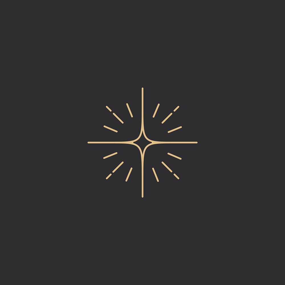 Sparkle star psd in golden linear style on black background