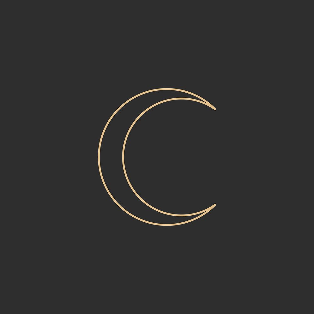 Celestial young moon monoline vector on black background