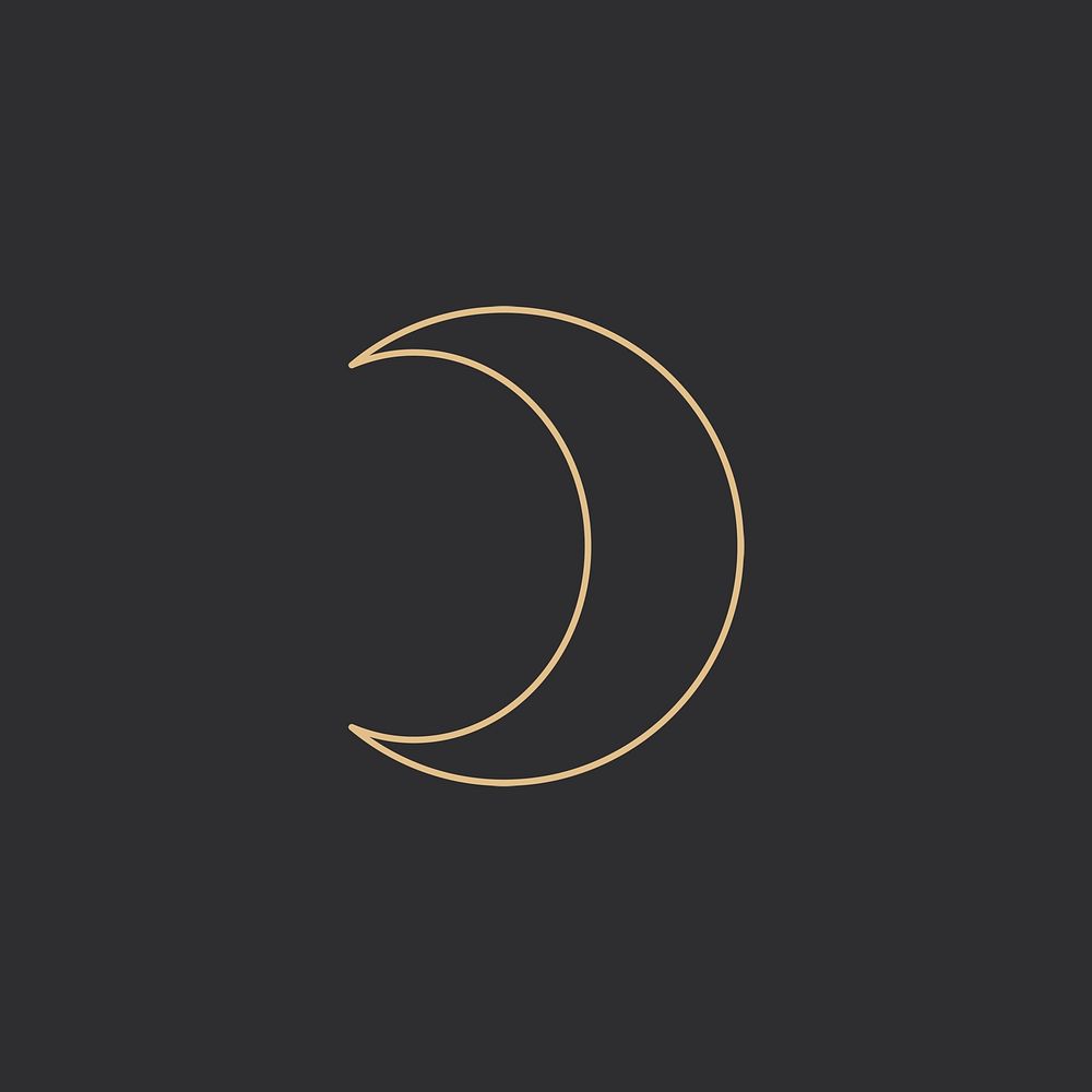 Crescent moon linear art psd on black background
