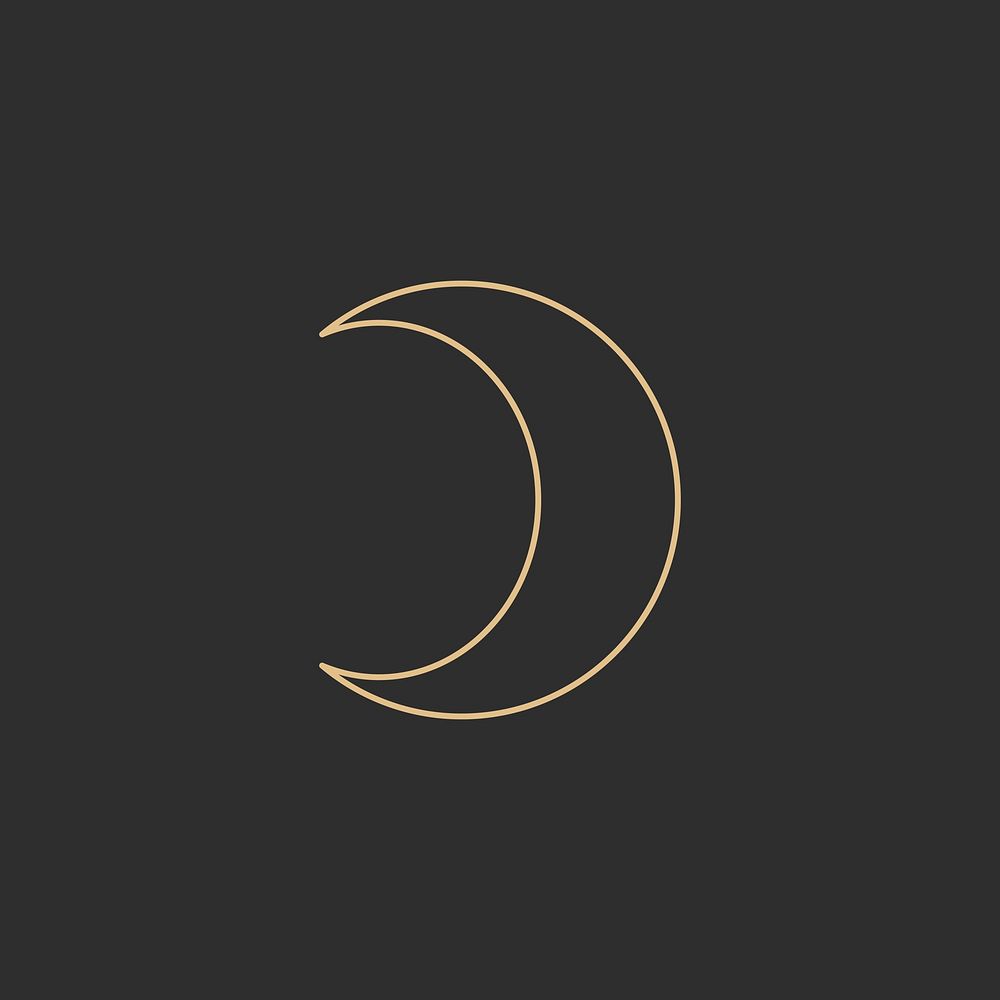 Crescent moon linear art vector on black background