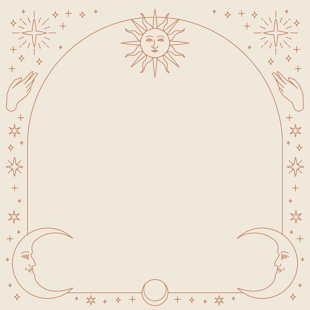 Sketch celestial icons square frame on beige