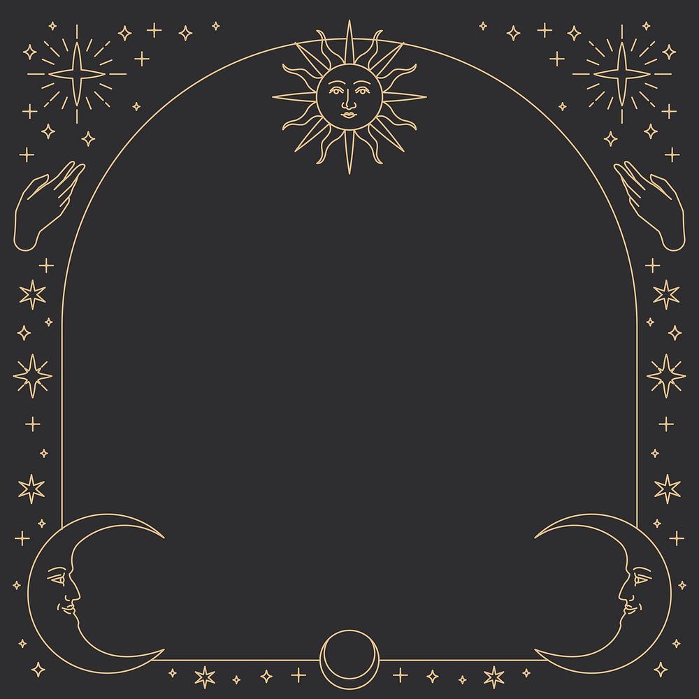 Monoline celestial icons frame on black