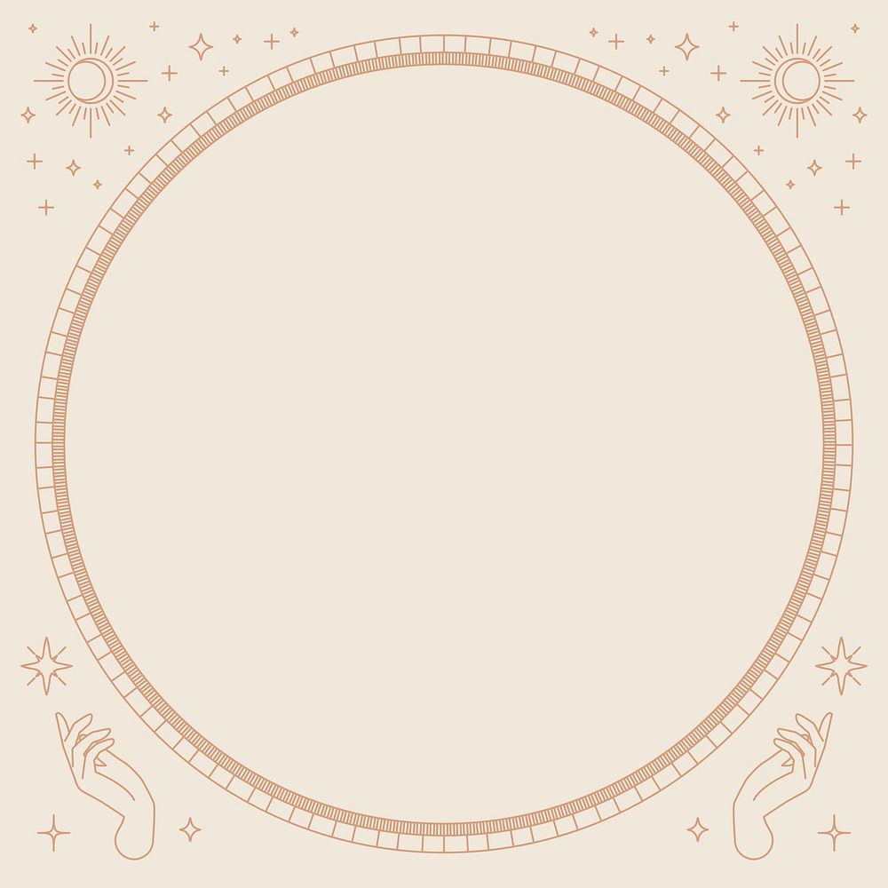 Two open hands round frame linear style on beige background