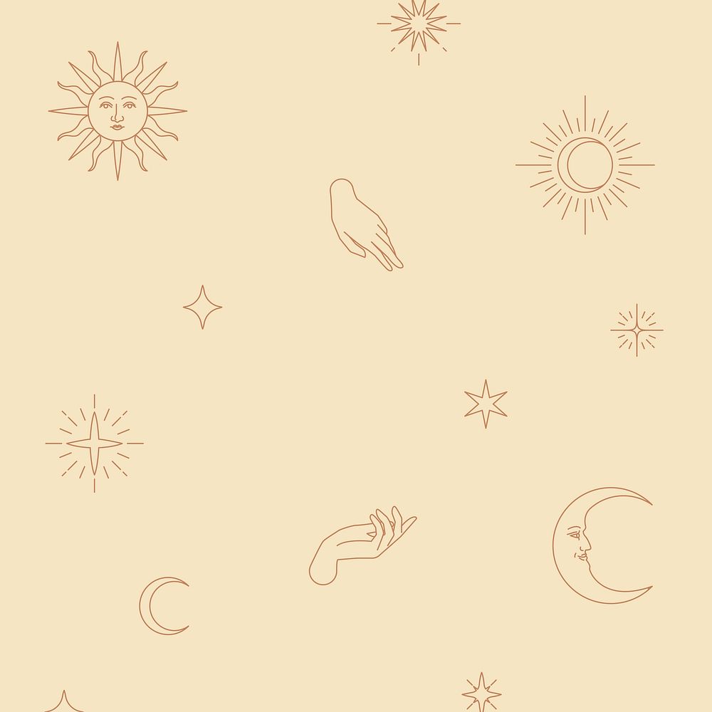 Cute celestial icons linear drawing background