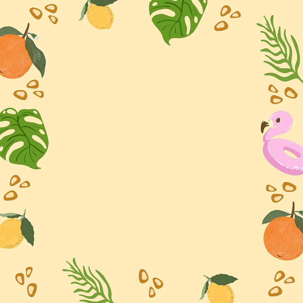 Tropical fruit frame on a beige background design 