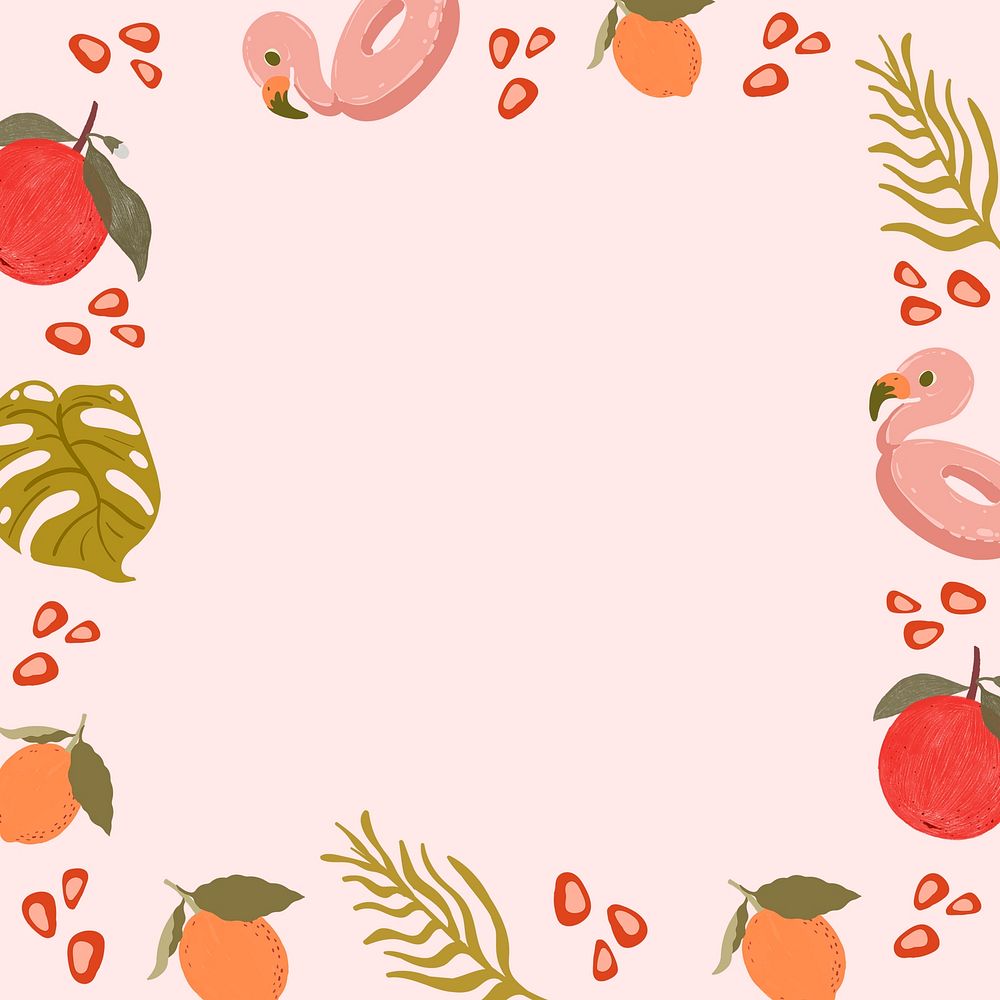 Tropical summer frame on a pink background design 