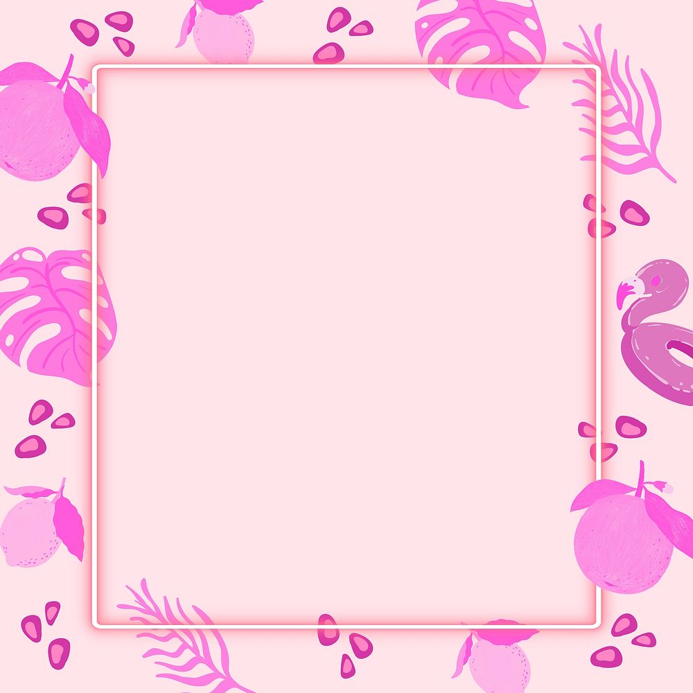 Tropical neon square frame background design vector 
