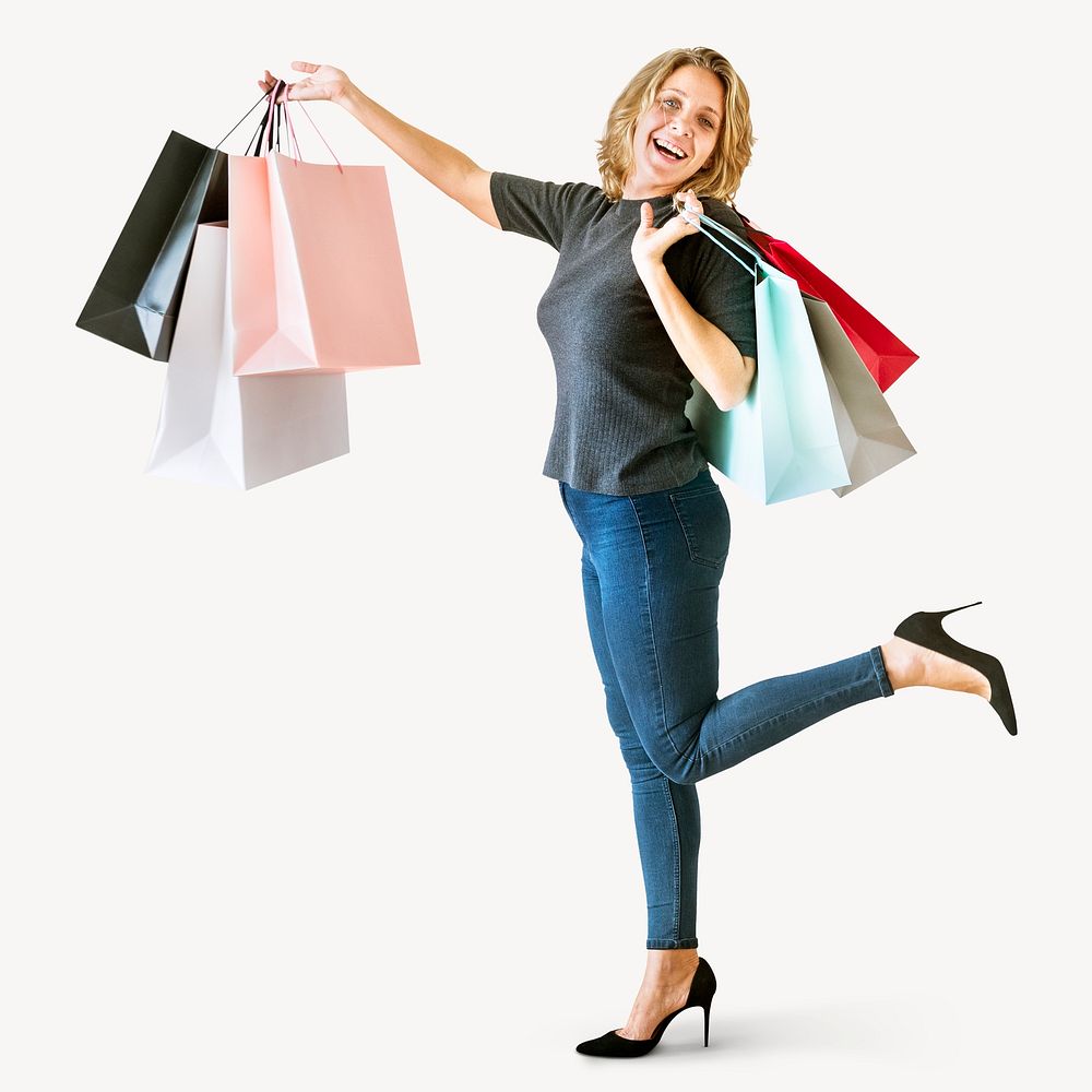 Business woman shopping collage element psd