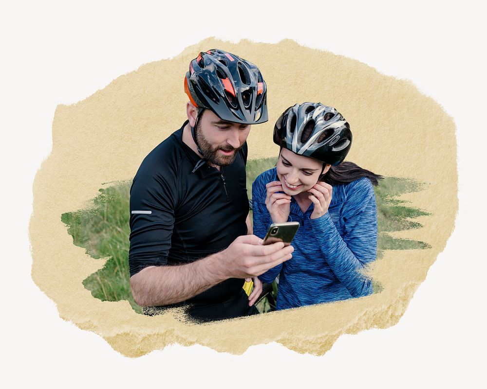 Cyclists checking the route on a phone image element