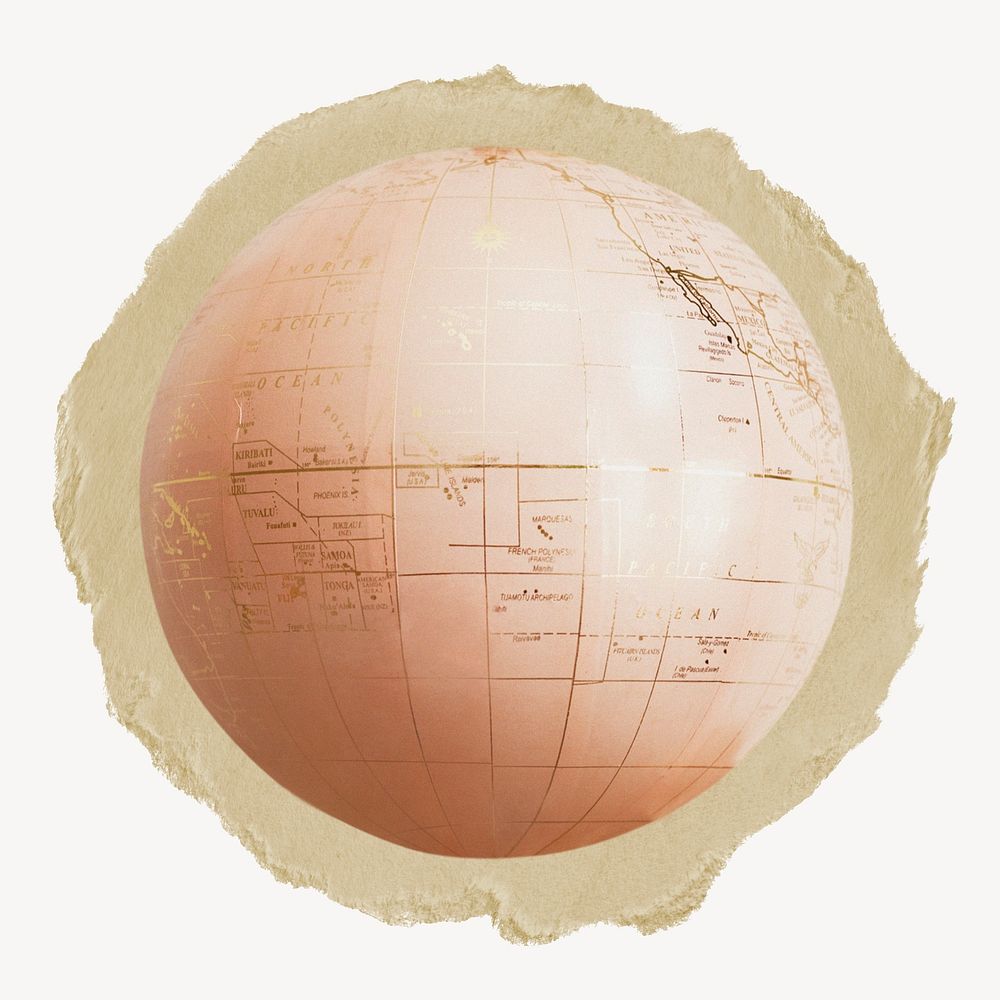 Pink globe, ripped paper collage element