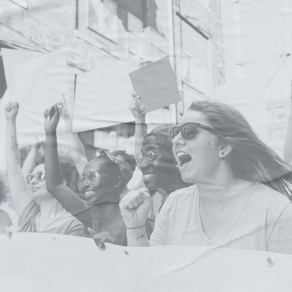 Grayscale diverse people protesting on human rights day pop remix background