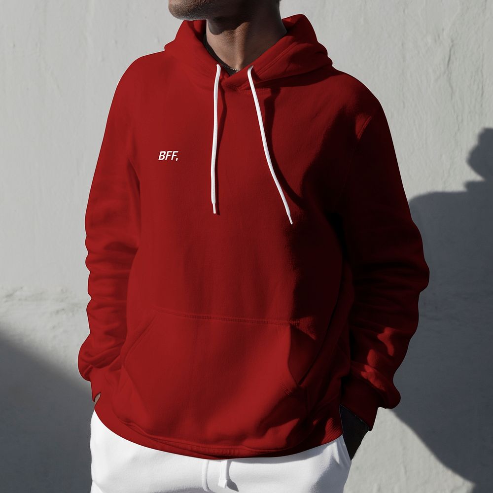 BFF printed on red hoodie 