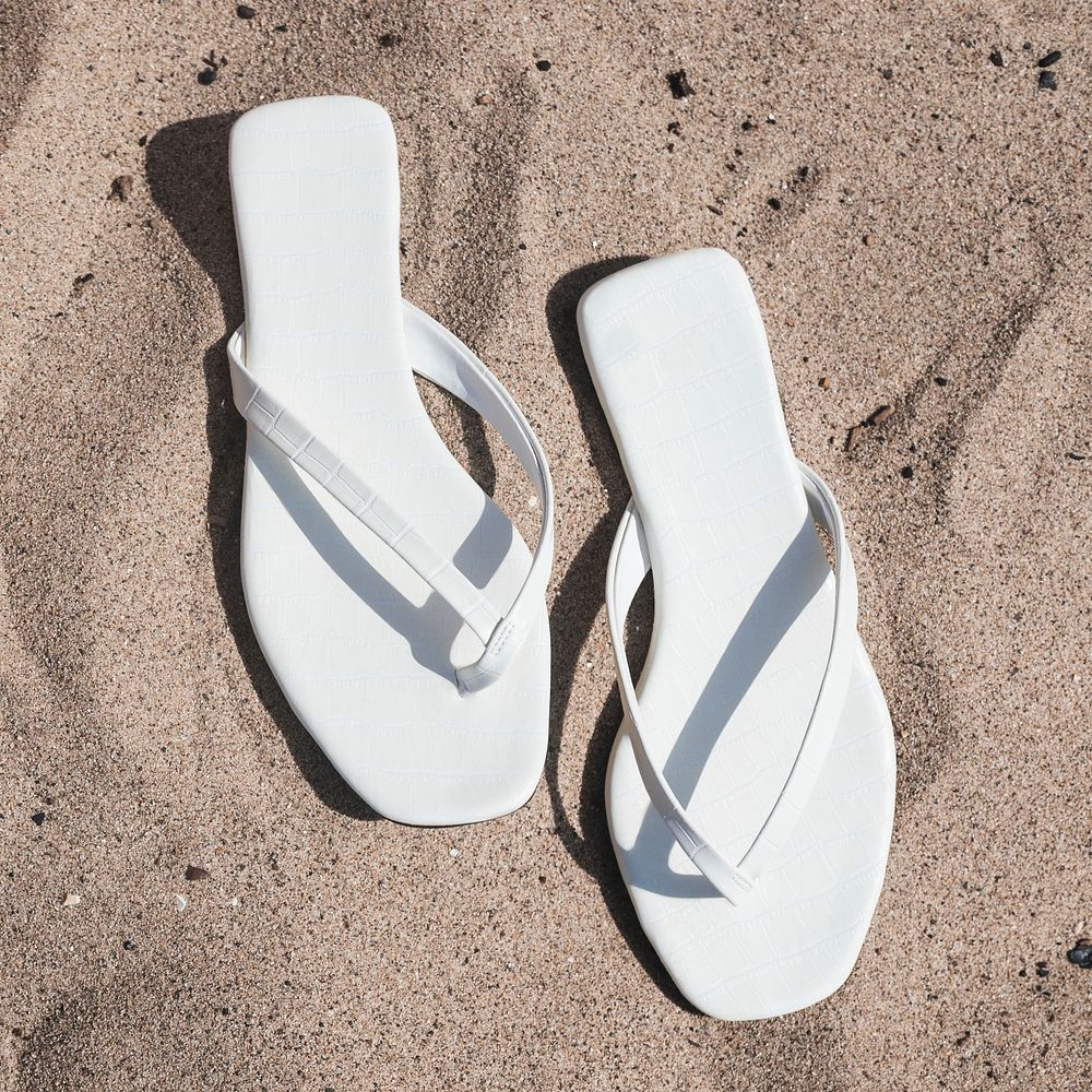 Beach sandals mockup psd white summer fashion aerial view