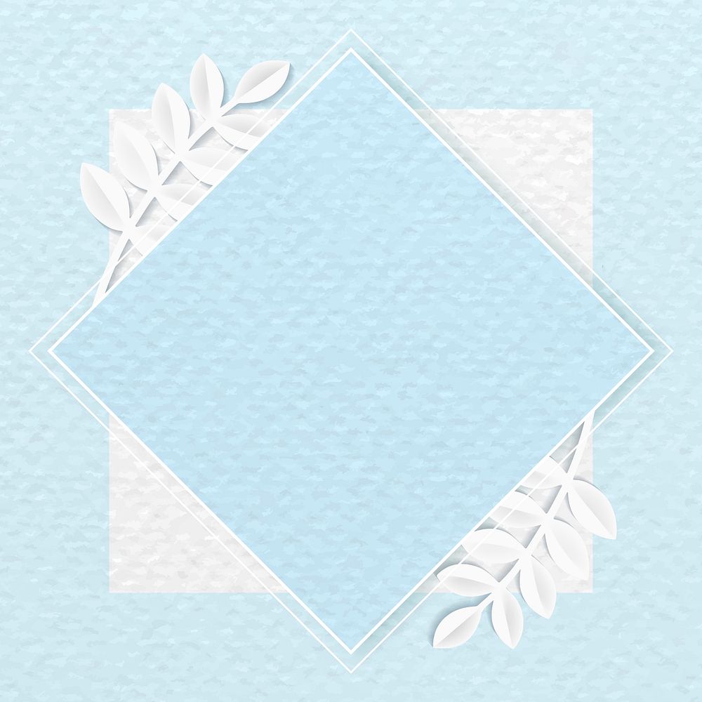 White rhombus frame on blue botanical patterned background vector