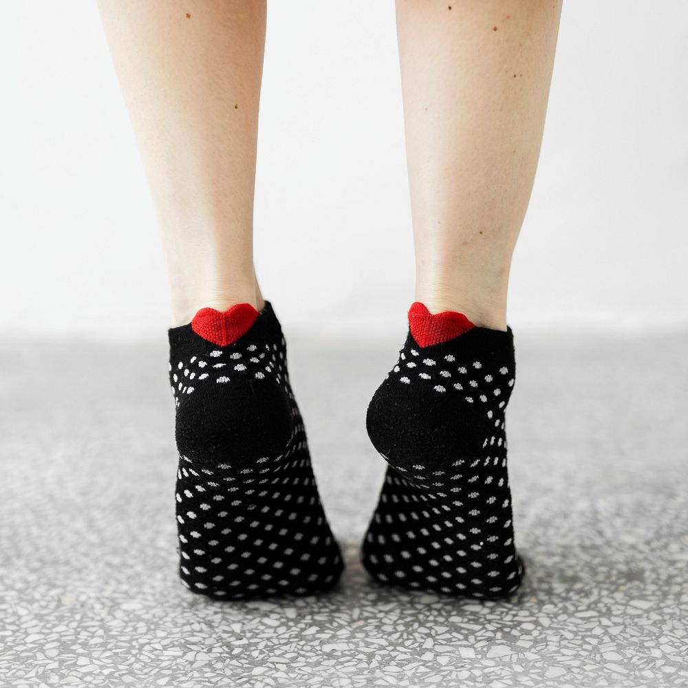 Woman in tip toes wearing black socks social ads template 