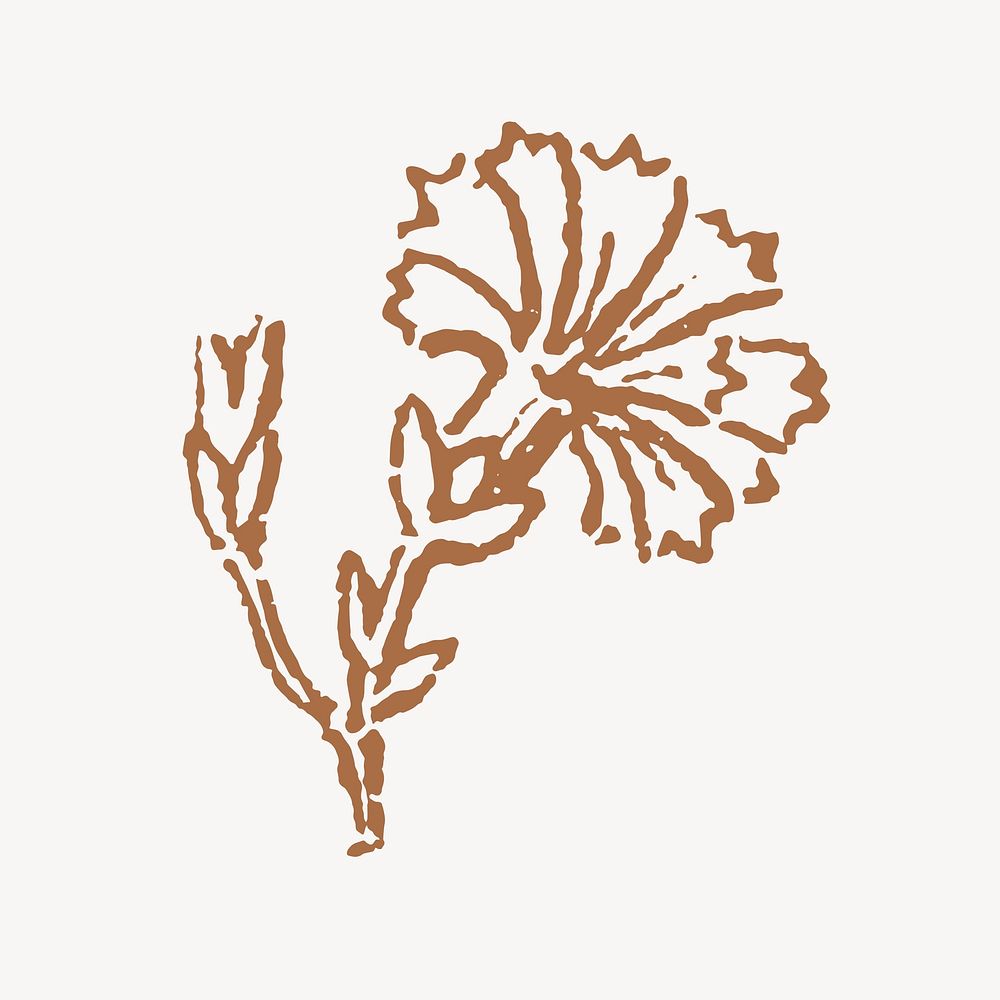 Vintage brown flower, botanical illustration psd