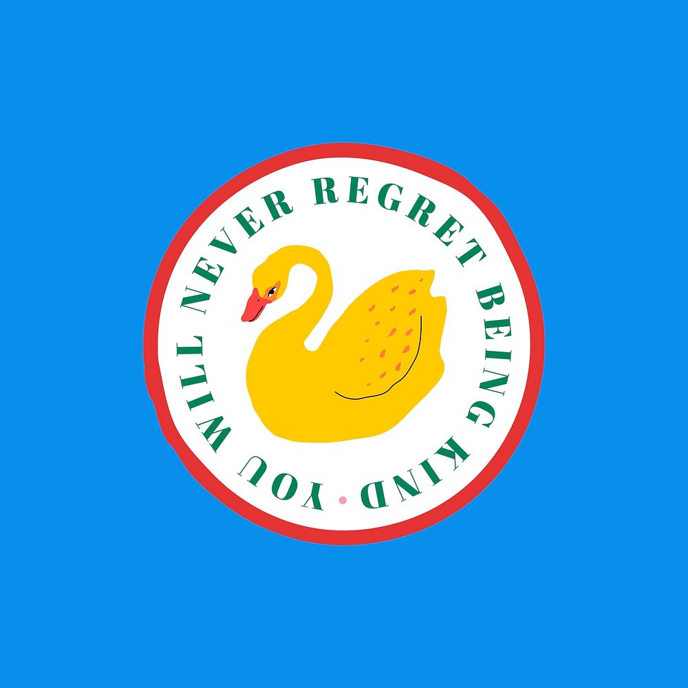 Round swan badge on blue background