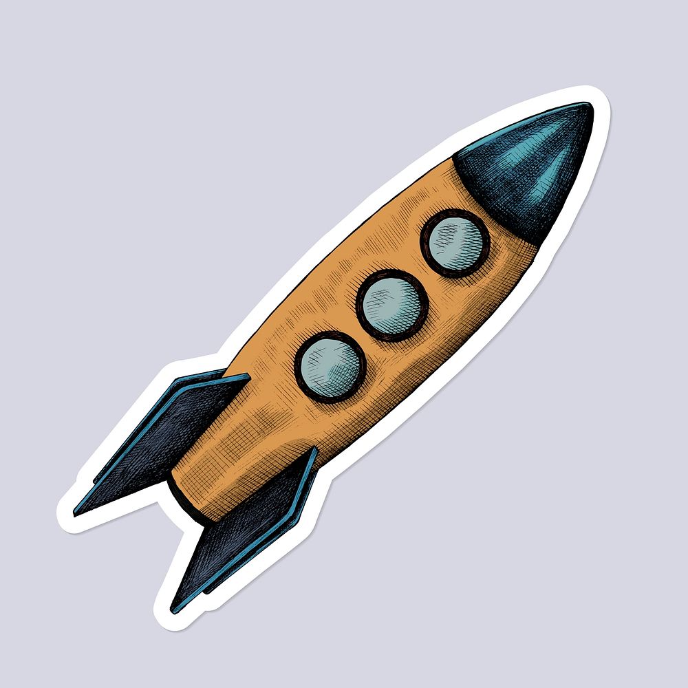 Vintage cartoon rocket launch sticker