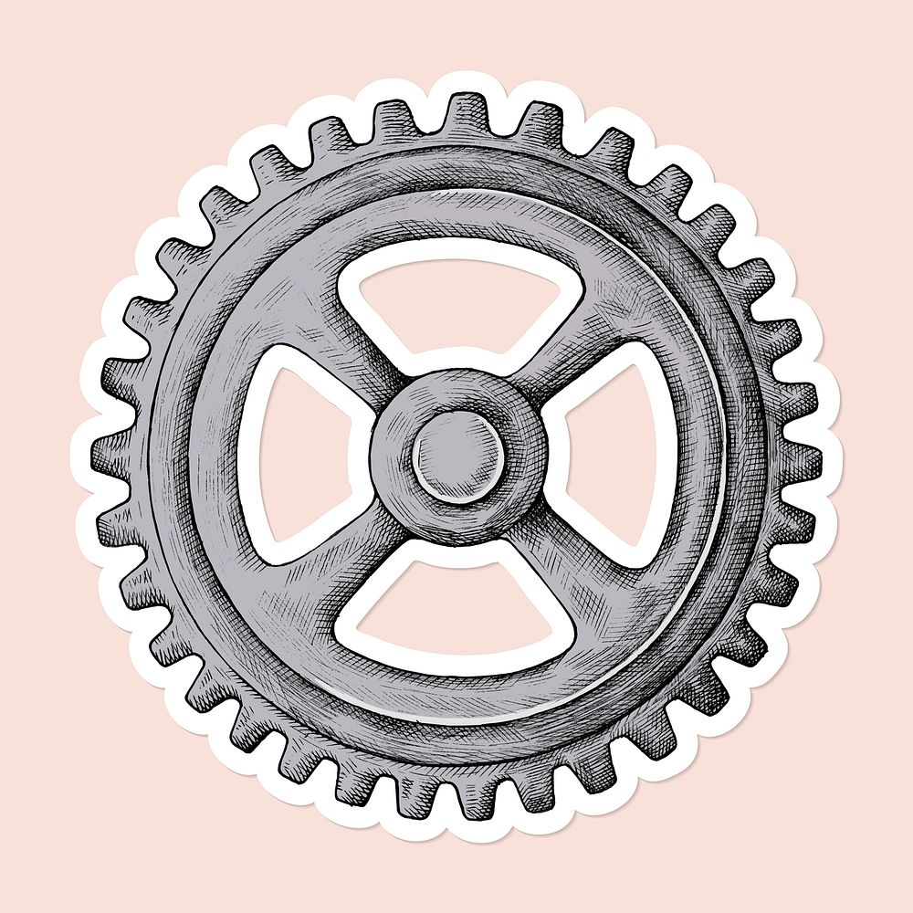 Cog wheel drawing gray cartoon sticker