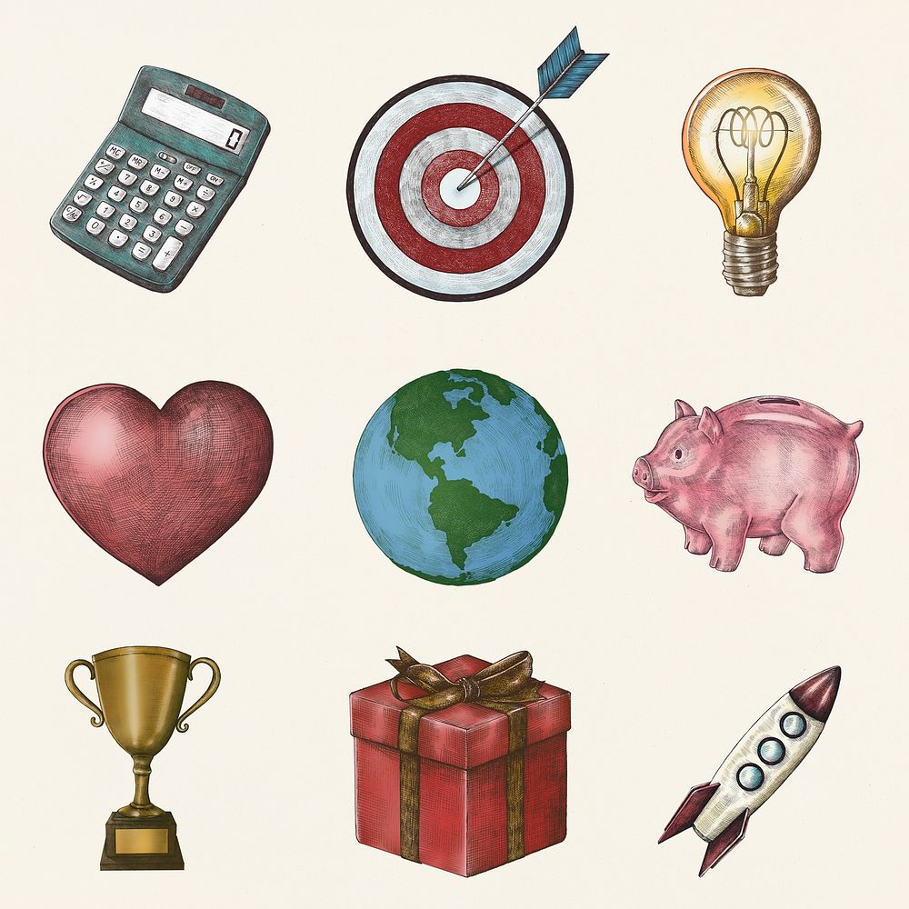 Cartoon sticker business icon collection