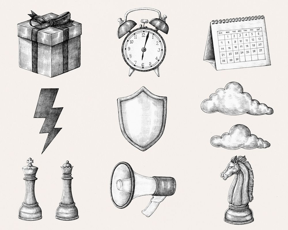 Black and white business icon cartoon collection
