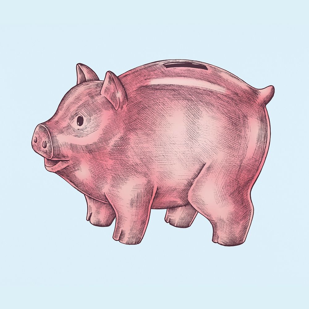 Hand drawn pink piggy bank sticker