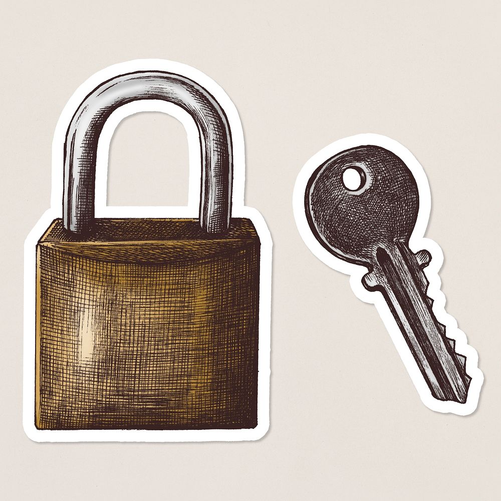 Lock and key vintage icon sticker