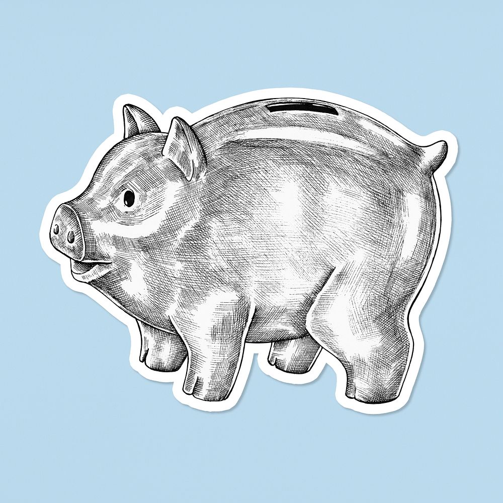 Grayscale piggy bank vintage sticker