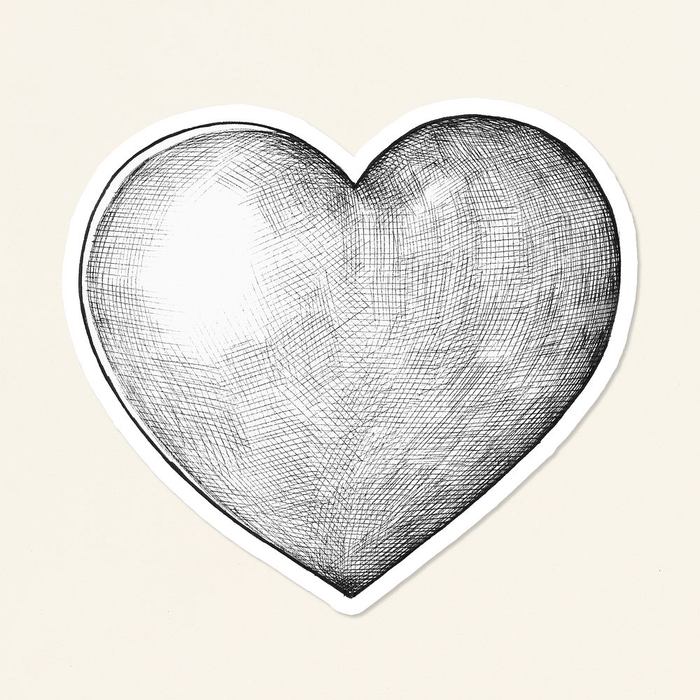 Grayscale heart cartoon icon sticker