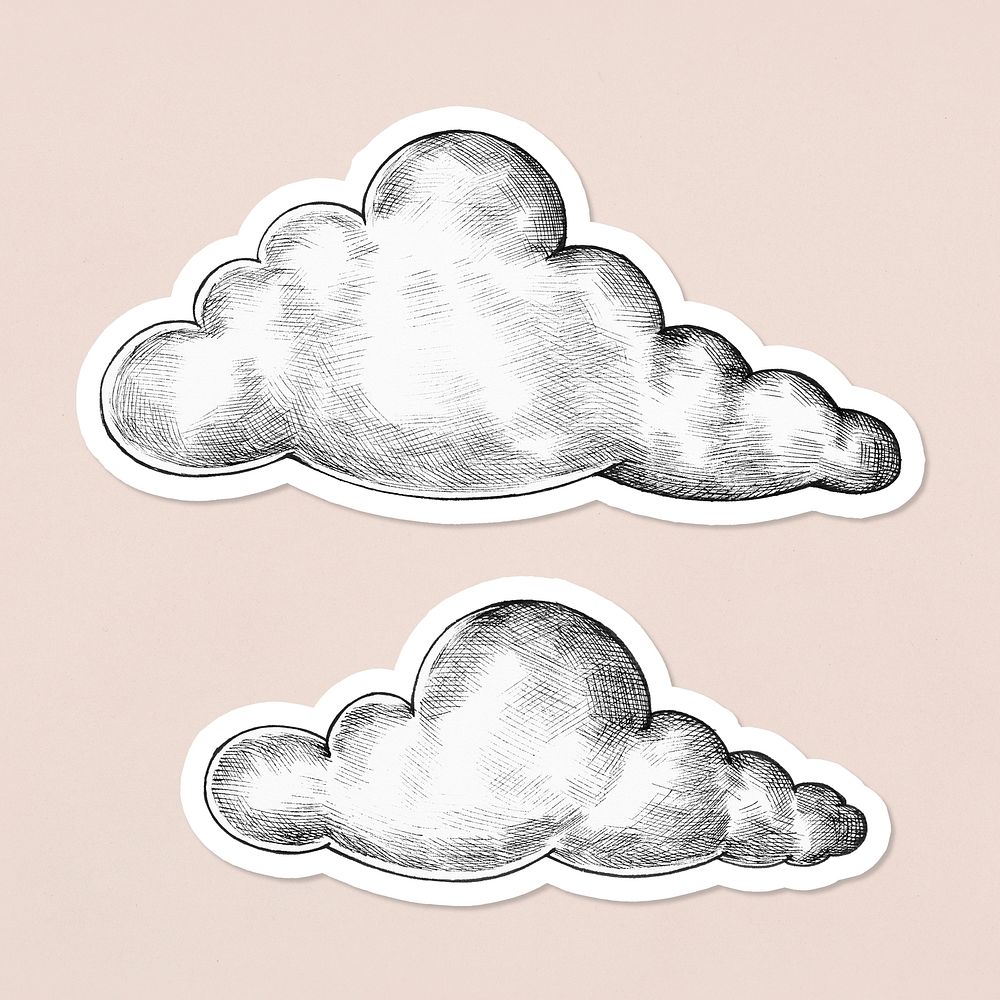 Clouds vintage hand drawn sticker