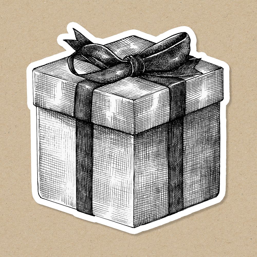 Black and white present box sticker