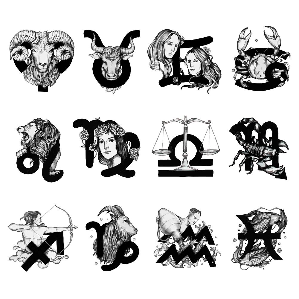Black astrological signs zodiac symbol illustration