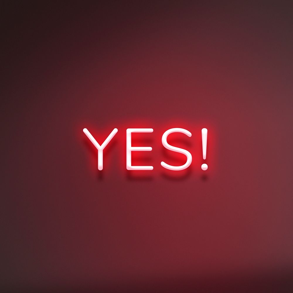 YES neon word typography on a red background