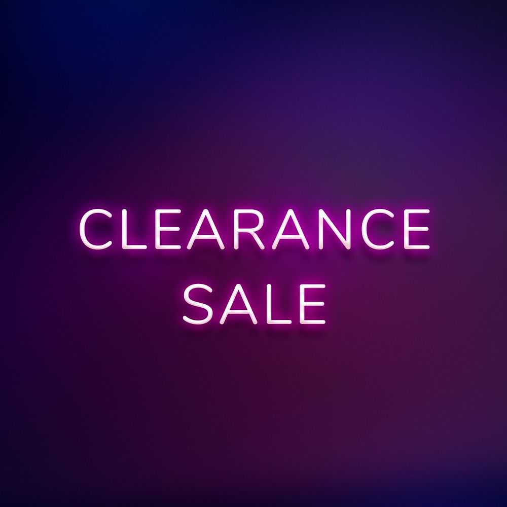 CLEARANCE SALE neon word typography on a purple background