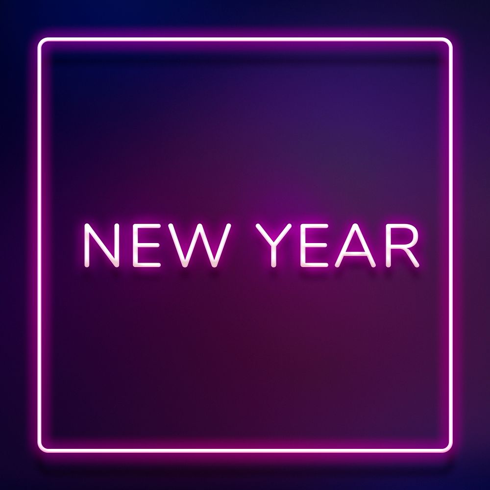 NEW YEAR neon word typography on a purple background