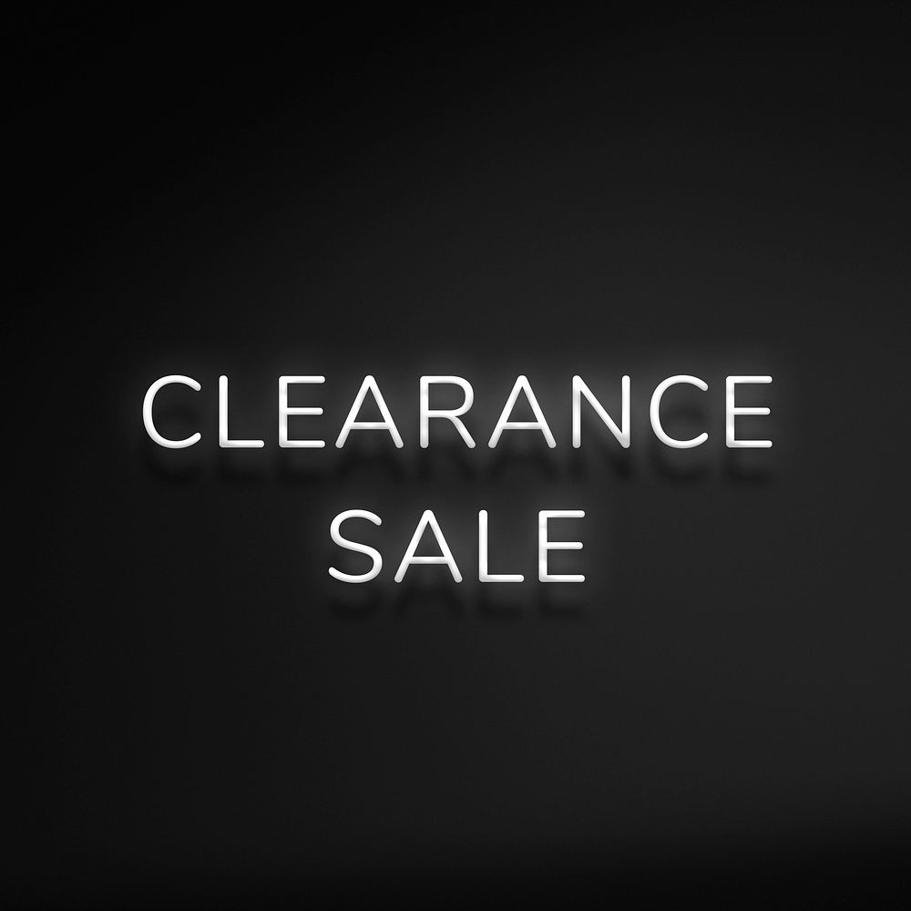 CLEARANCE SALE neon word typography on a black background