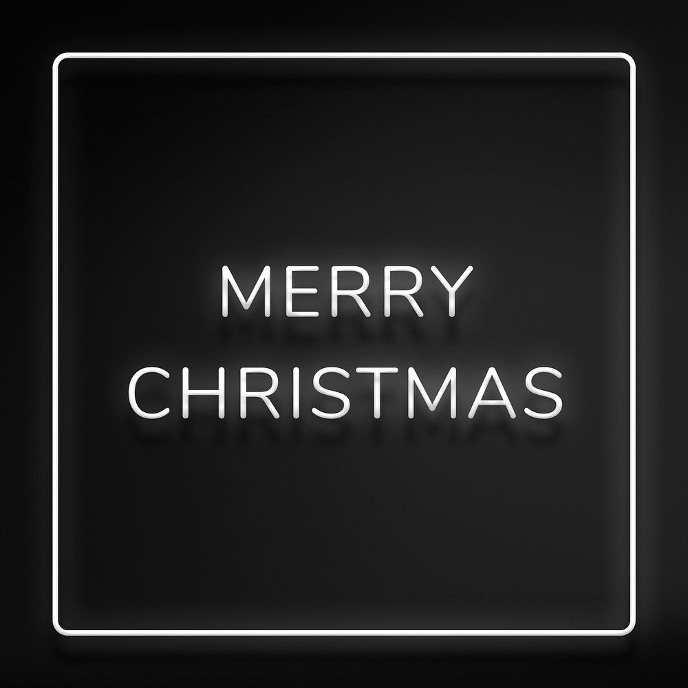 Merry Christmas neon word typography on a black background