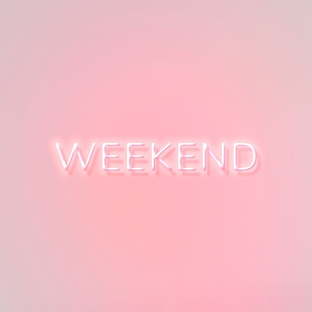 WEEKEND neon word typography on a pink background