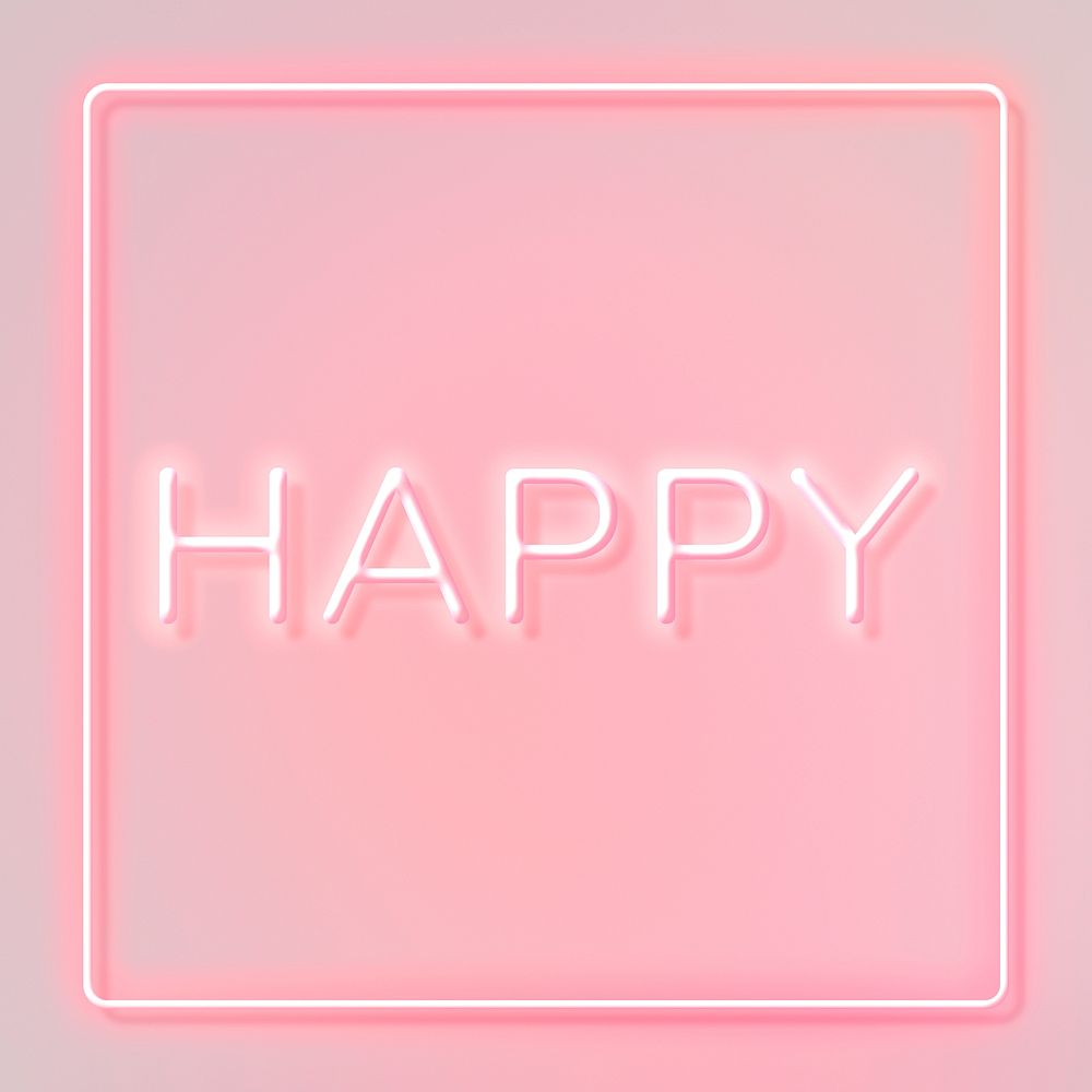 Pink happy neon sign frame text typography
