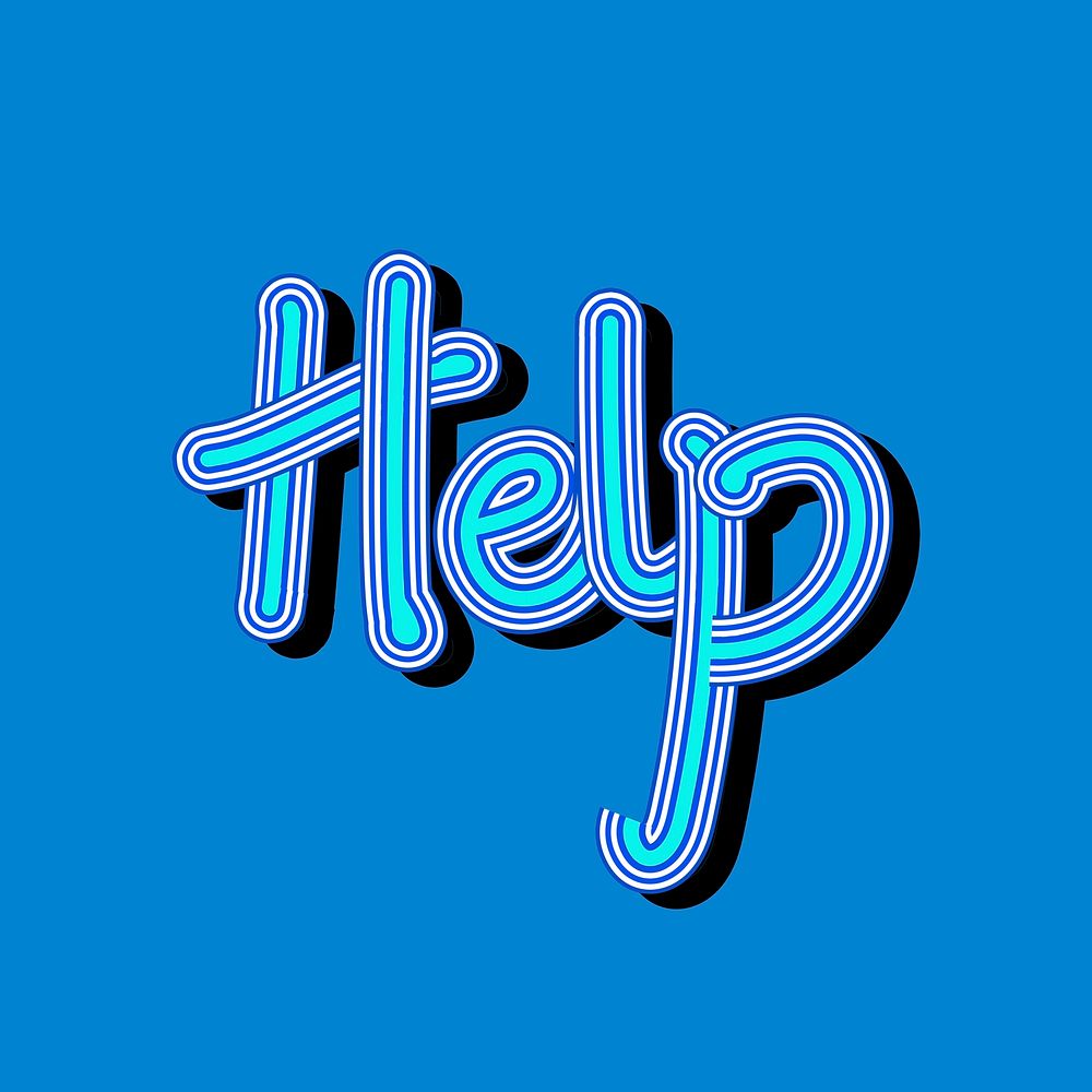 Help blue sticker psd funky typography