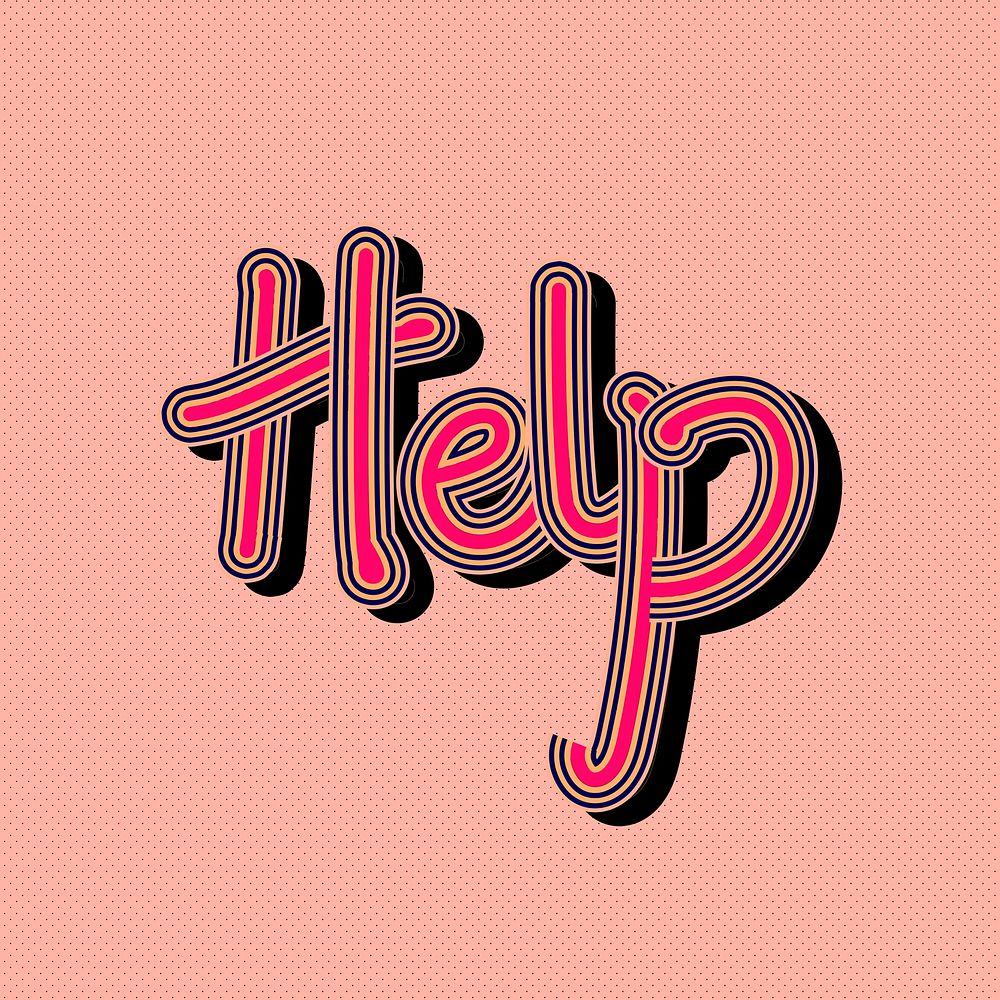 Help pink psd retro word calligraphy sticker