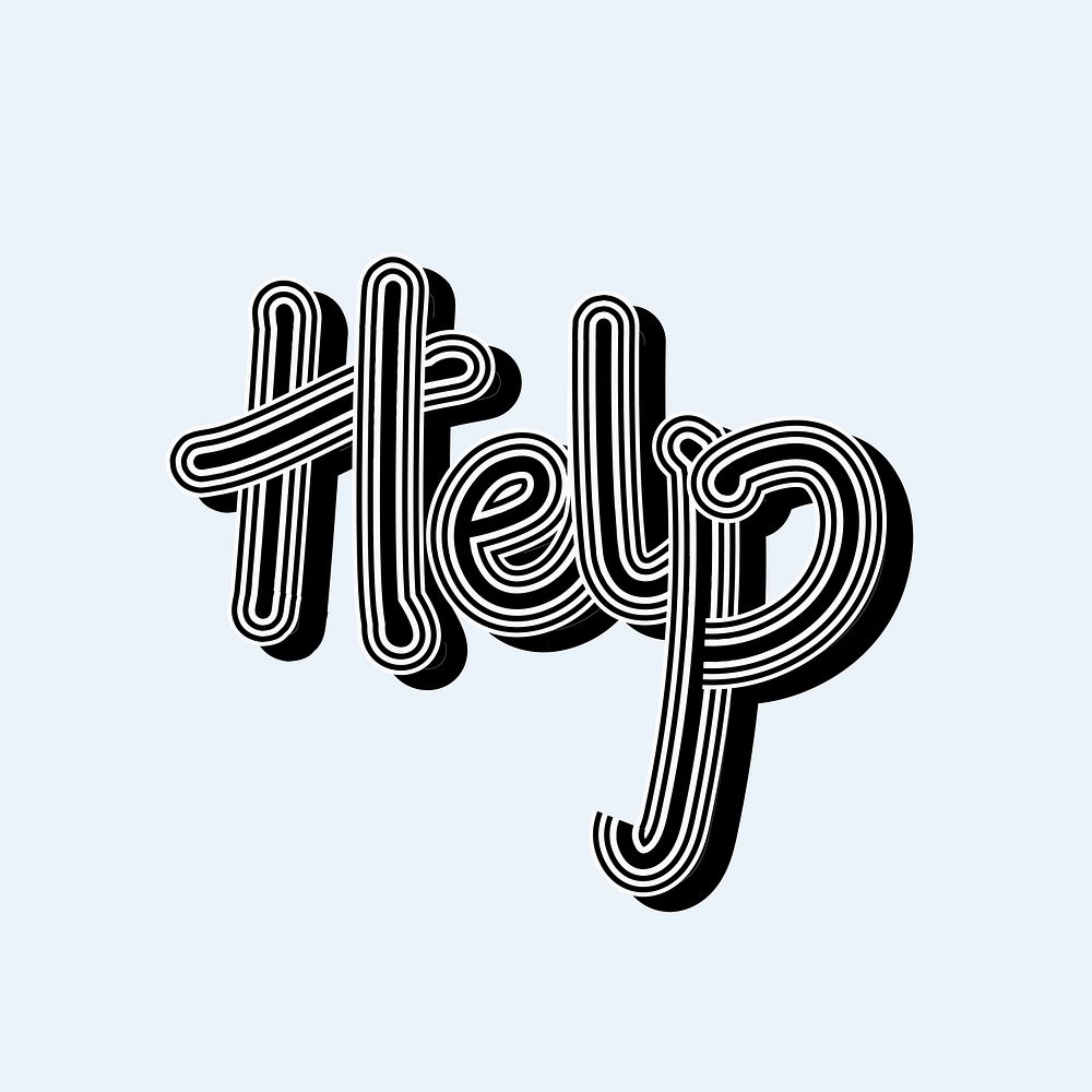 Help greyscale psd blue typography sticker