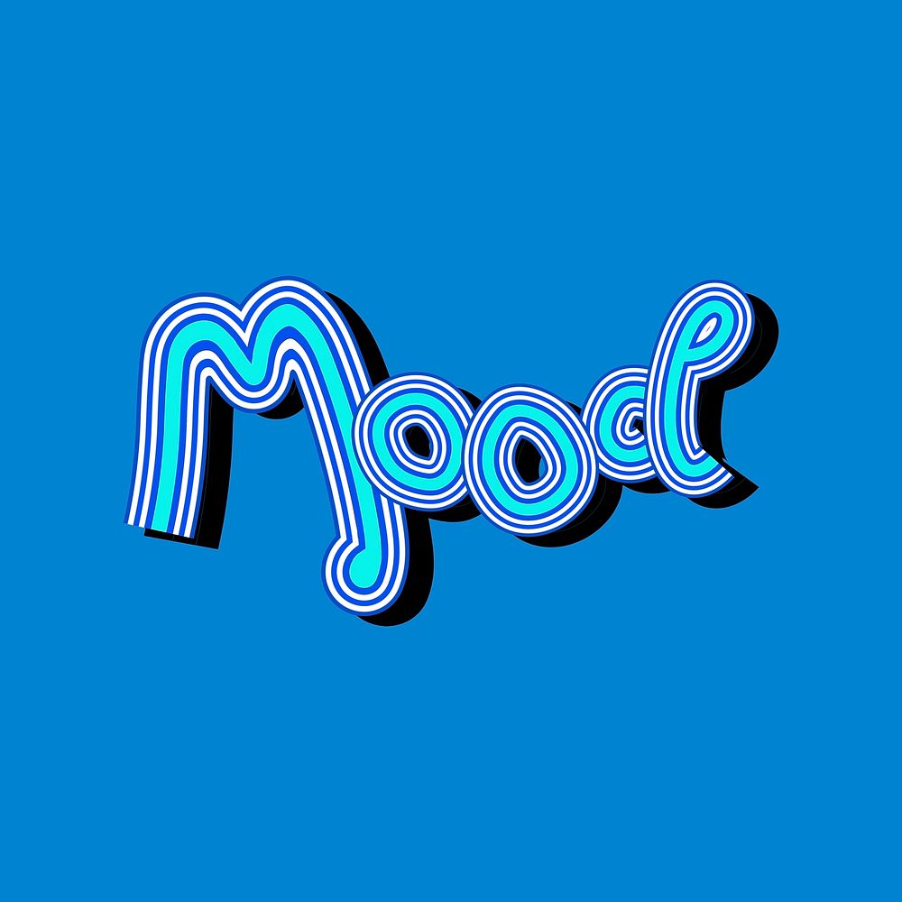 Mood blue word sticker psd retro