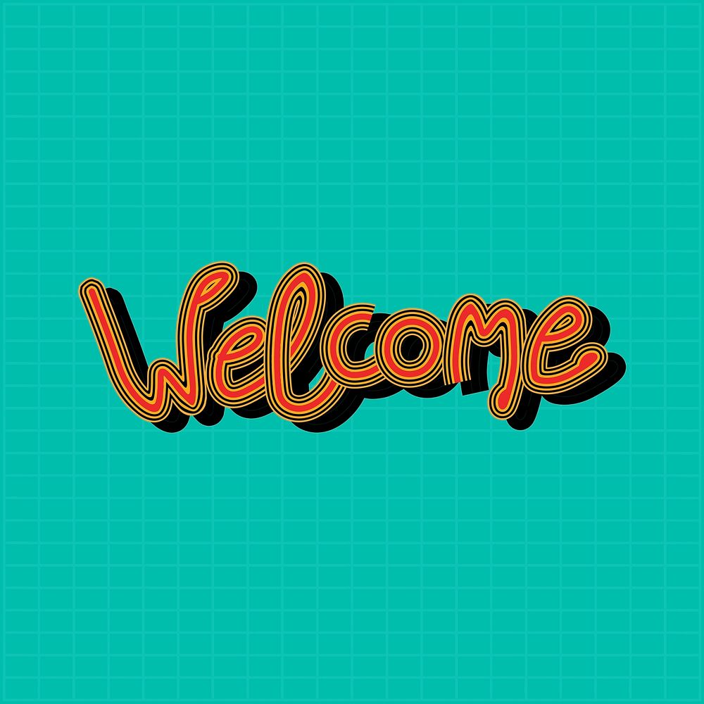 Welcome red and green psd calligraphy sticker