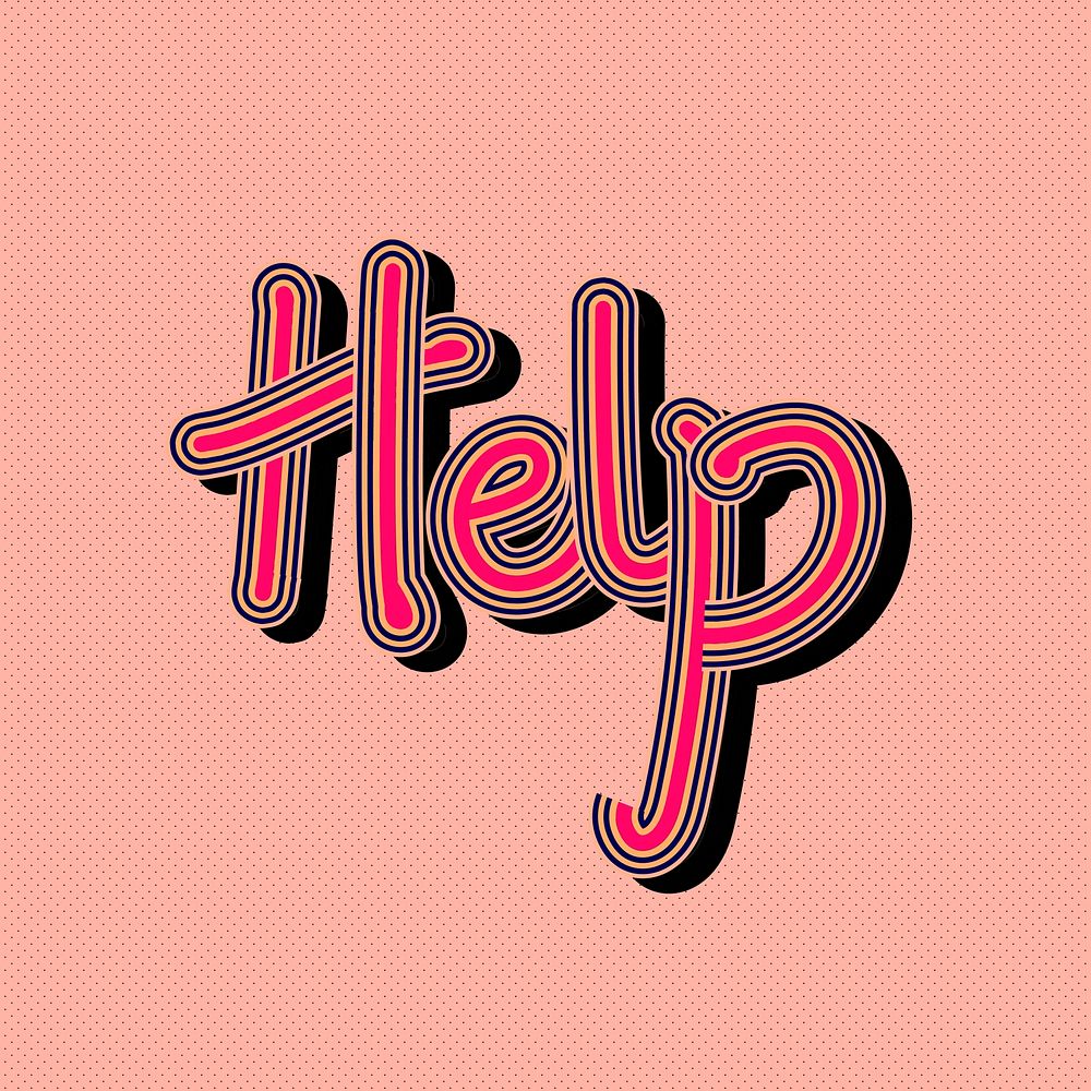 Handwritten pink Help vector retro illustration